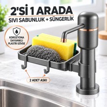Valkyrie 2’si 1 Arada Siyah Mutfak Sıvı Sabunluk ve Süngerlik Seti Tezgah Üst Pompalı Dispenser 360°