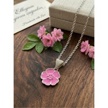 Velcari Kadın Çelik Zincirli Pembe Mine Emaye Kiraz Çiçeği Sakura Figürlü Kolye
