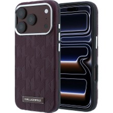 iPhone 18 Pro Uyumlu Kılıf Karl Lagerfeld Lisanslı M-Safe Özellikli Kl Yazılı Hot Stamp Kapak Bordo