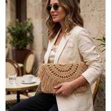 Trakya Trend Crunch Çanta El Yapımı Hasır Kağıt Ip Püsküllü Clutch
