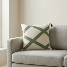 Destiva Home Renli Çapraz Çizgi Punch Nakışlı Püsküllü Gizli Fermuarlı Pamuk Kırlent Kılıfı 42X42 cm
