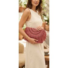 Trakya Trend Crunch Çanta El Yapımı Hasır Kağıt Ip Püsküllü Clutch