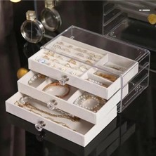 3 Katlı Toz Korumalı Takı Kutusu, Küpe ve Saklama Için Güvenli Organizer
