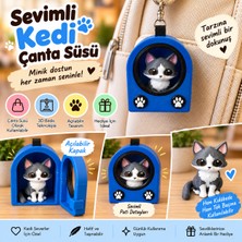 Etna 3D Studio Sevimli Gri Beyaz Kedi Figürlü Çanta Süsü – Açılabilir Kulübe Tasarımlı 3D Baskı Aksesuar