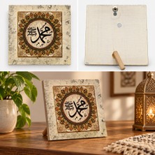 Ceren Wooden Hz. Muhammed (S.a.v.) Yazılı Osmanlı Motifli Dekoratif Taş Görünümlü Tablo 12,5X12,5 cm – Masaüstü ve Duvar Kullanımlı