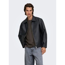 Only & Sons Siyah Erkek Ceket 22038683 Onsrem Pu Jacket Otw Vd