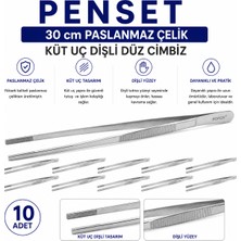 Labolist Penset 30 cm Paslanmaz Çelik - Küt Uç Dişli Düz Cımbız 10 Adet