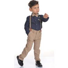 Buse & Eylül Bebe Krem Papyonlu Pantolon Askılı Erkek Çocuk Takımı