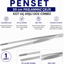Labolist Penset 30 cm Paslanmaz Çelik - Küt Uç Dişli Düz Cımbız