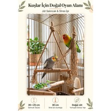Mivra Pets 2’li Doğal Jüt Kuş Oyuncağı Seti Ahşap Salıncak ve Stres Ipi Papağan Oyuncağı