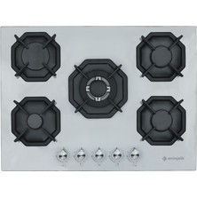 Eminçelik Ec-Ah 2250 Bw Wg70 Sng 70 cm Beyaz Ankastre Gazlı Ocak Woklu 5 Gözlü Cam Yüzey ile Enerji Tasarruflu Kullanım