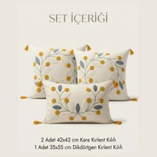 Destiva Home Punch Nakışlı Dekoratif Kırlent Seti 2 Kare 1 Dikdörtgen Kırlent Kılıfı 3lü Boho Modern Salon Seti