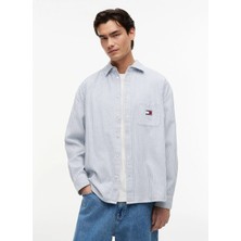Tommy Jeans Mavi Erkek Oversized Çizgili Gömlek DM0DM23138C63 Tjm Oversz Strıpe Ox