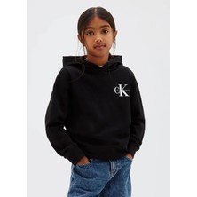 Calvin Klein Siyah Erkek Çocuk Regular Fit Sweatshirt LV1CKTJB08BEH- Monologo Hoodıe