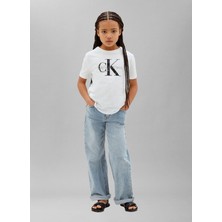 Calvin Klein Beyaz Erkek Çocuk Bisiklet Yaka Baskılı T-Shirt LV1CKTJA15YAF-CK Monologo  T-Shırt