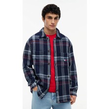 Tommy Jeans Lacivert Erkek Oversized Çizgili Gömlek DM0DM23135C1G Tjm Check Overshırt