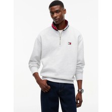 Tommy Jeans Gri Erkek Dik Yaka Relaxed Melanj Sweatshirt DM0DM23605P08 Tjm Rlx Branded Coll