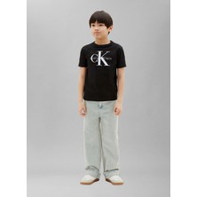 Calvin Klein Siyah Erkek Çocuk Bisiklet Yaka Baskılı T-Shirt LV1CKTJA15BEH-CK Monologo T-Shırt