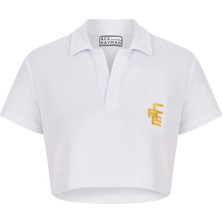 Ace Nayman Beyaz Kadın Crop Polo T-Shirt 301128