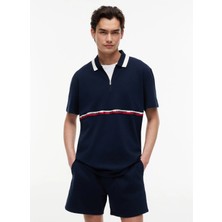 Tommy Jeans Lacivert Erkek Relaxed Logo Baskılı Polo T-Shirt DM0DM23242C1G Tjm Rlx Tape Zıp Pol