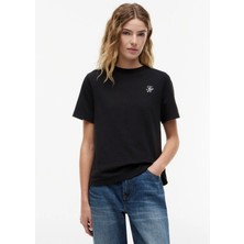 Tommy Hilfiger Siyah Kadın Bisiklet Yaka Nakışlı T-Shirt WW0WW49941BDS