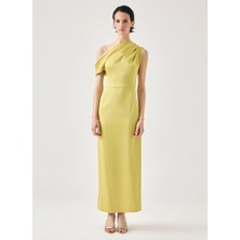 Happy To Wear Sarı Kadın Kruvaze Yaka Regular Fit Elbise Alexandra-Sarı