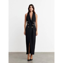 Happy To Wear Siyah Kadın V Yaka Slim Fit Elbise Felina -Siyah