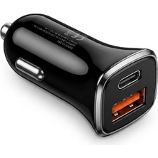 Belirtilmemiş Pd 30W Qc 3.0 Çift Çıkışlı Araç Şarj Cihazı Usb-C ve Usb-A Hızlı Şarj Çakmaklık Adaptörü Siyah