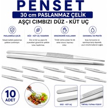 Labolist Penset 30 cm Paslanmaz Çelik - Aşçı Cımbızı Düz-Küt Uç 10 Adet