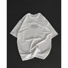 Veraura Lifestyle Unisex Bisiklet Yaka Baskılı Oversize T-Shirt - Beyaz