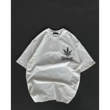 Veraura Lifestyle Unisex Bisiklet Yaka Baskılı Oversize T-Shirt - Beyaz