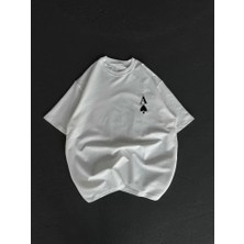 Veraura Lifestyle Unisex Bisiklet Yaka Baskılı Oversize T-Shirt - Beyaz