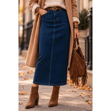 Dema Kadın Koyu Mavi Pamuklu Denim Etek