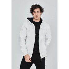 Veraura Lifestyle Erkek Kapüşonlu Düz Fermuarlı Hırka - Beyaz