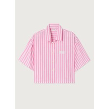 American Vintage Pembe Kadın Çizgili Gömlek VEX06AE26