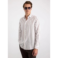 Süvari Bordo Erkek Klasik Yaka Regular Fit Çizgili Gömlek SGM1008400007