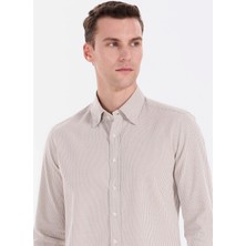 Altınyıldız Classics Bej Erkek Düğmeli Slim Fit Çizgili Gömlek ACE201271103