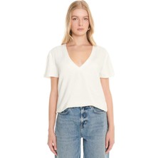 Ted Baker Ekru Kadın V Yaka T-Shirt TBWRTS3100-1