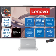 Lenovo Ideacentre Aıo 27AKP10 Amd Ryzen™ 7 250 Aı Upto 5.1ghz 16GB Ddr5 512GB SSD Amd Radeon™ 780M 27" Fhd (1920X1080) IPS 300NITS Freedos Allınone Bilgisayar F0JE002STRF02+ZETTAUSBBELLEK