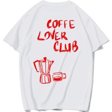 Brz Collection Unisex Oversize Coffe Lover Club T-Shirt (Beyaz)