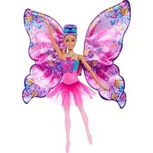 Uravas Store Barbie Kelebek Dansçı Bebek, Kanatlarını Açarak Kelebeğe Dönüşen 2'si 1 Arada Mor Saçlı Barbie Kelebek Dansçı Bebek, Saç Aksesuarı, Çıkarılabilen Tütü, HXJ10