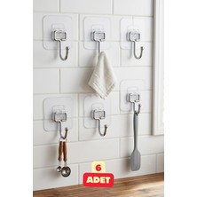 Vekorr 6 Adet Askı Yapışkanlı Kanca Mutfak Banyo Pratik Kullanışlı Şeffaf Yapışkan Demir Uçlu Askılık Seti