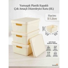 Ness Global 3'lü Set Yumuşak Plastik Kapaklı Çok Amaçlı Düzenleyici Kutu 11 Litre (37X28X15 Cm) – Mutfak, Banyo & Dolap Içi Saklama Seti