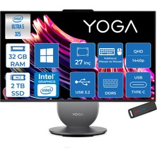 Lenovo Yoga Aıo 27IPH11 Intel Core Ultra 5 325 Aı Up To 4.5ghz 32GB Ddr5 2tb SSD Pivot 27" Qhd (2560X1440) IPS 350NITS 120Hz 99% Srgb WIN11HOME Allınone Bilgisayar 27IPH11U5H04+ZETTAUSBBELLEK