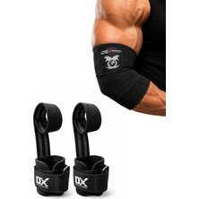 DEX SUPPORTS T-Grips Lifting Strap Base  + Elbow Wraps Black 2'li Paket