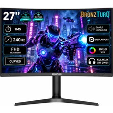 BRONZTURQ 27" 240Hz 1 Ms (Dp + Hdmı) Fhd Kavisli Pivot Monitör BTQ270FHD240-JY