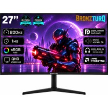 BRONZTURQ 27" 200Hz 1 Ms (Dp + Hdmı) Qhd 2560X1440 Pivot Monitör BTQ270QHD200-AA