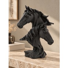 Nixa Horses Ikili At Büstü Dekoratif Biblo Siyah 17 × 10 × 23 cm
