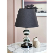 Feray Home Abajur - Toplu Yeşil Klasik Zebra Siyah Şapka Gümüş