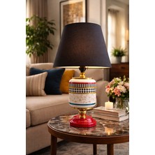 Feray Home Abajur - Oval Kelebek Desen Siyah Şapka Gold